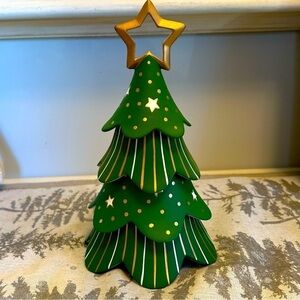 PartyLite Holiday Cheer Stackable Tree Christmas Ceramic Tiered With StarTopper